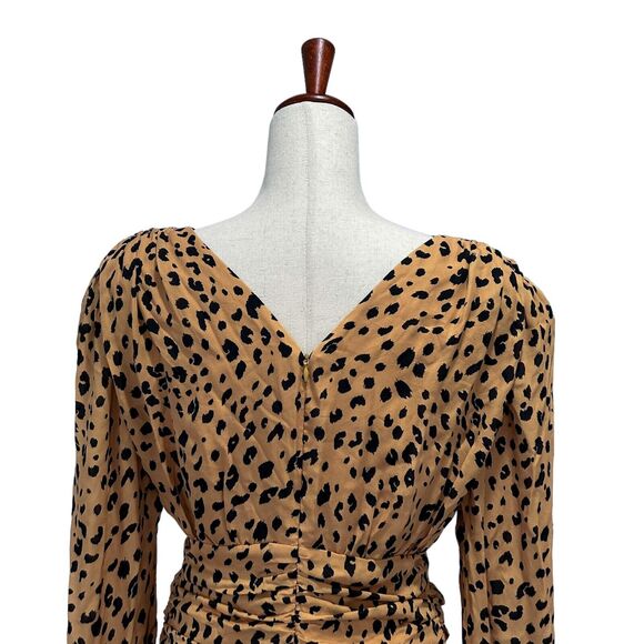 Nicholas $590 Women's Leopard Gathered Mini Frill Dress in‎ Silk Size 8 Ruched - Picture 13 of 16